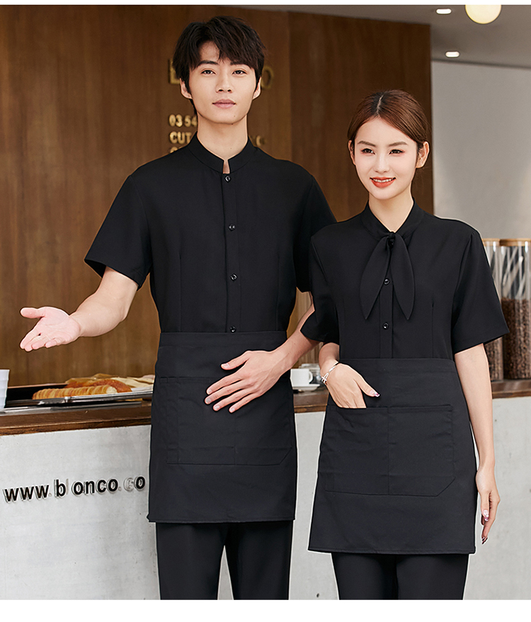 Solid color ribbon short-sleeved waiter work clothes apron H02-22LY024-027 canvas apron