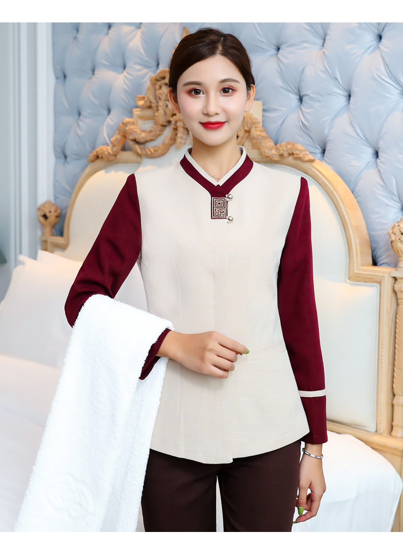 Embroidered checkered long-sleeved hotel cleaning work clothes for women H31-BJ11 for women