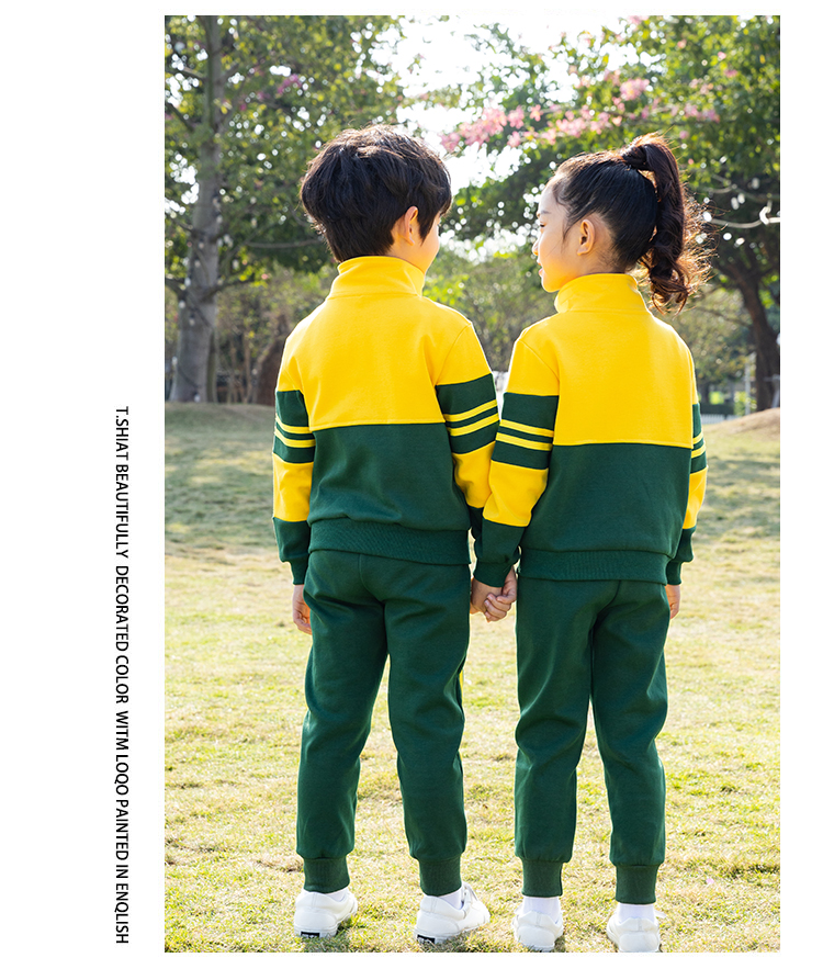 Green autumn and winter children school uniform zipper class uniform two-piece suit D11-2999