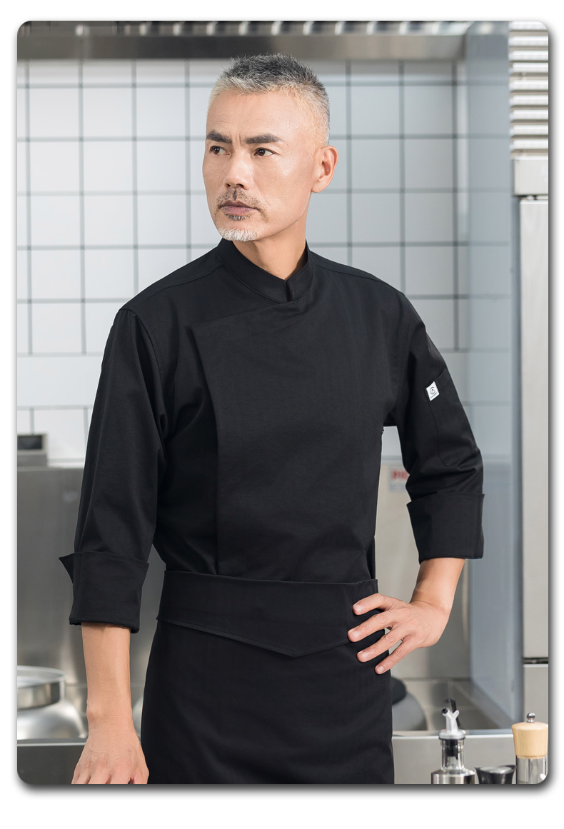 Large side-opening elastic fabric long-sleeved chef uniform H01-21107