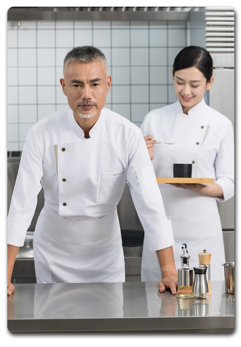 Khaki color long-sleeved chef uniform H01-23110