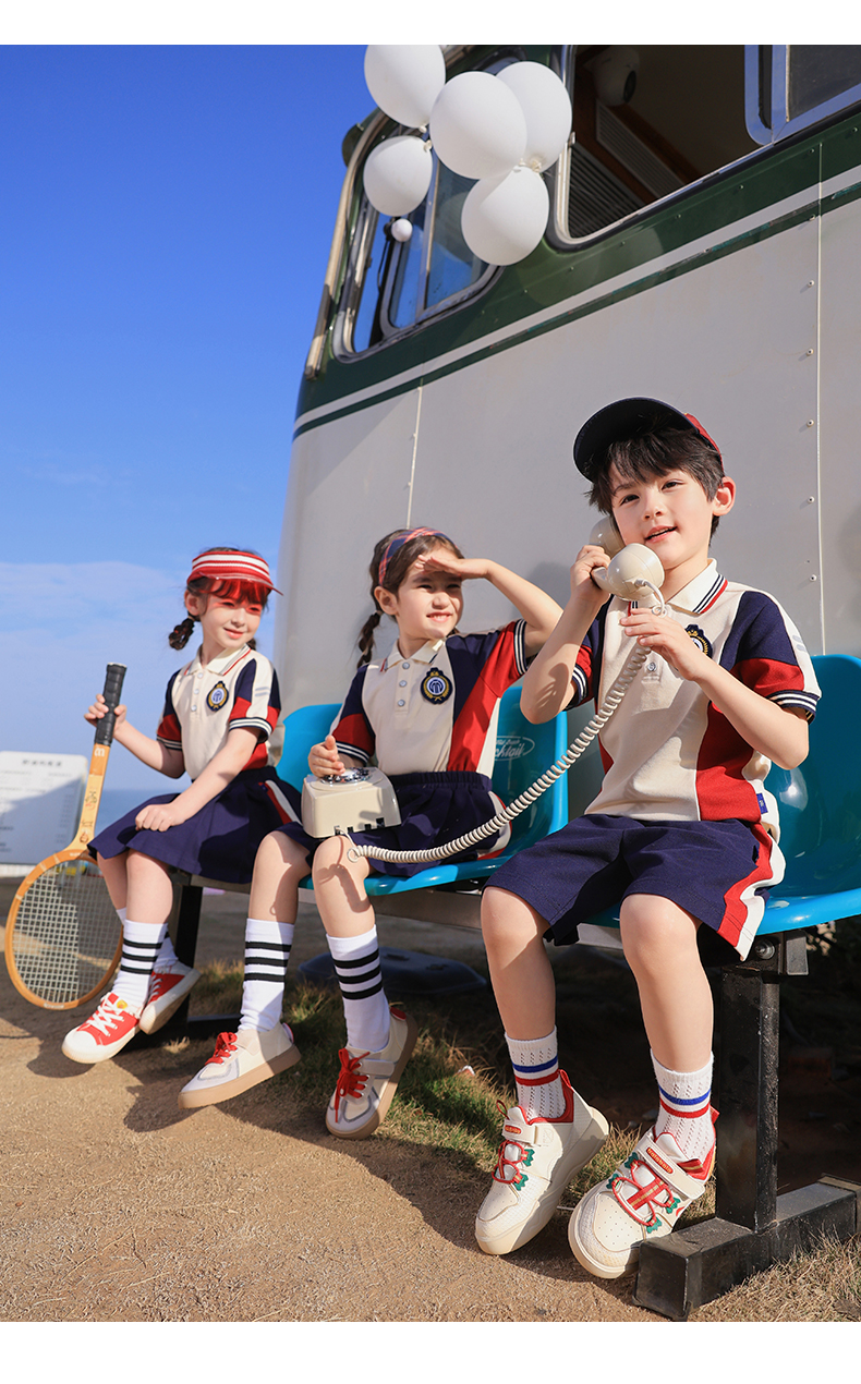 Skin-friendly, soft, slightly elastic fabric, color-blocked striped school uniform suit, long 168-6627