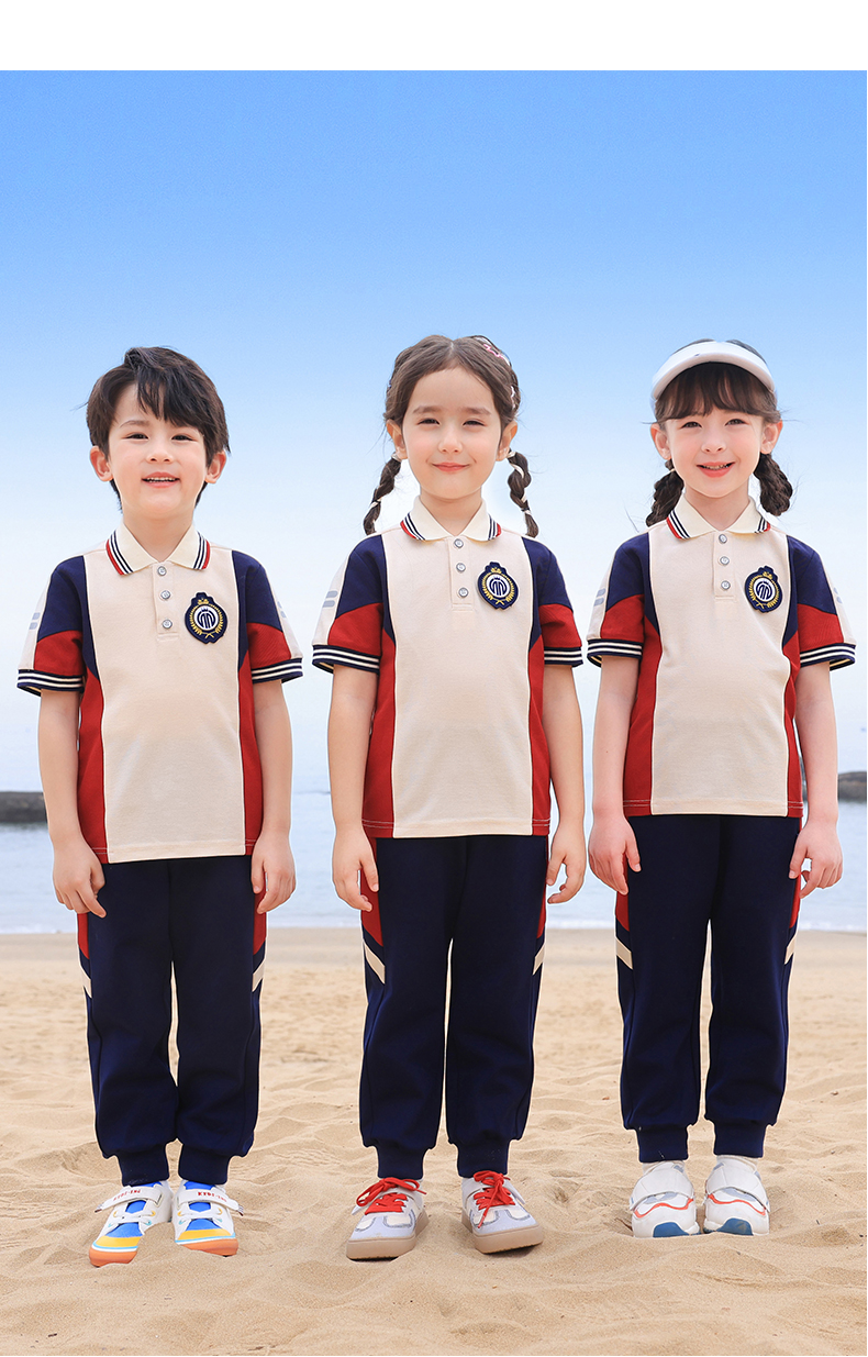 Skin-friendly, soft, slightly elastic fabric, color-blocked striped school uniform set three-piece suit 168-6627