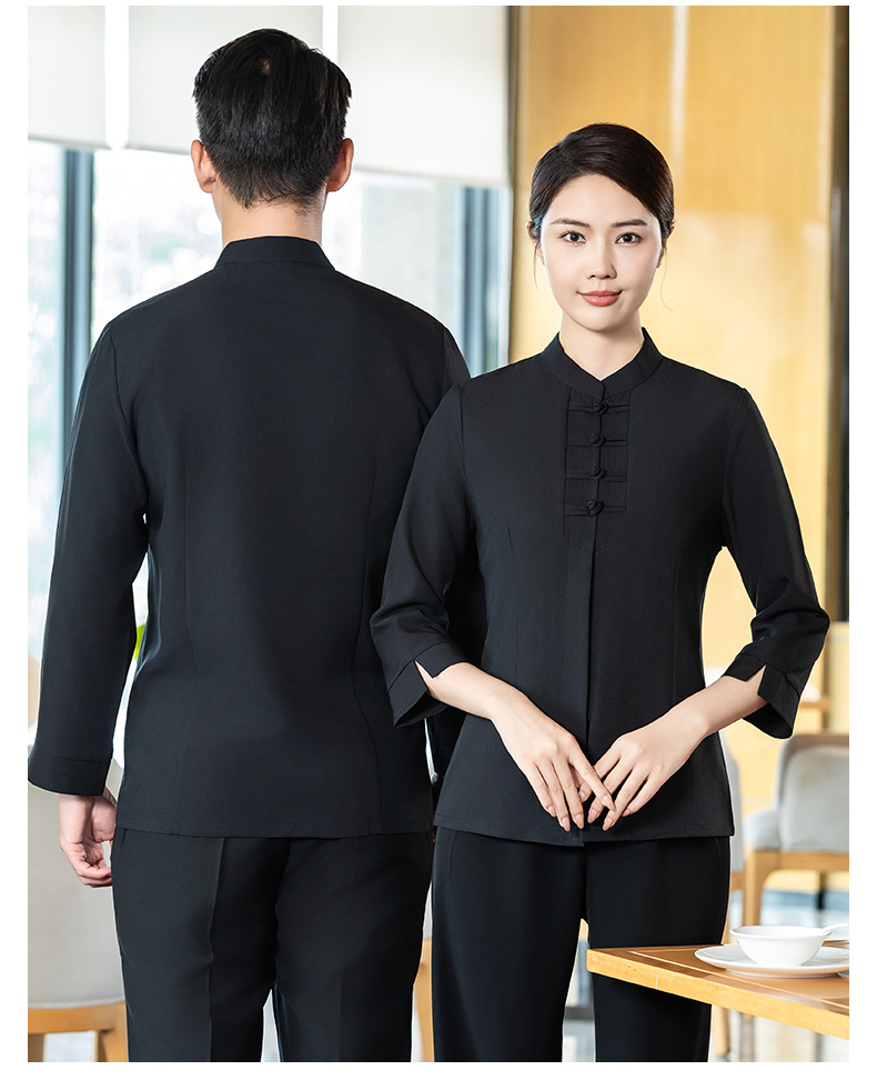 Three-quarter sleeve buttoned waiter work clothes H02-24350