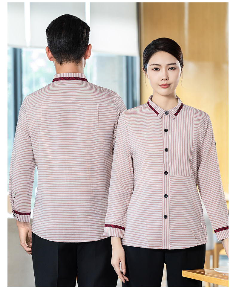 Striped long-sleeved shirt waiter work clothes H02-24352