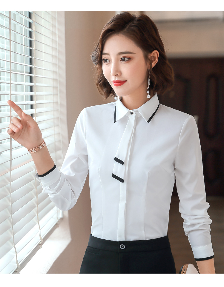 Contrast color ribbon long sleeve shirt for women DY3-672 long sleeve shirt for women