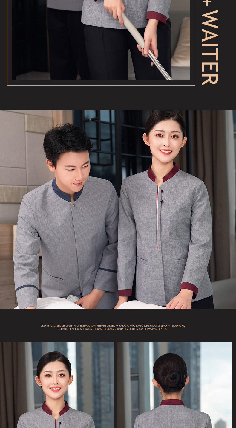 Hotel room stand collar long sleeve cleaning clothes top H27-love at first sight men