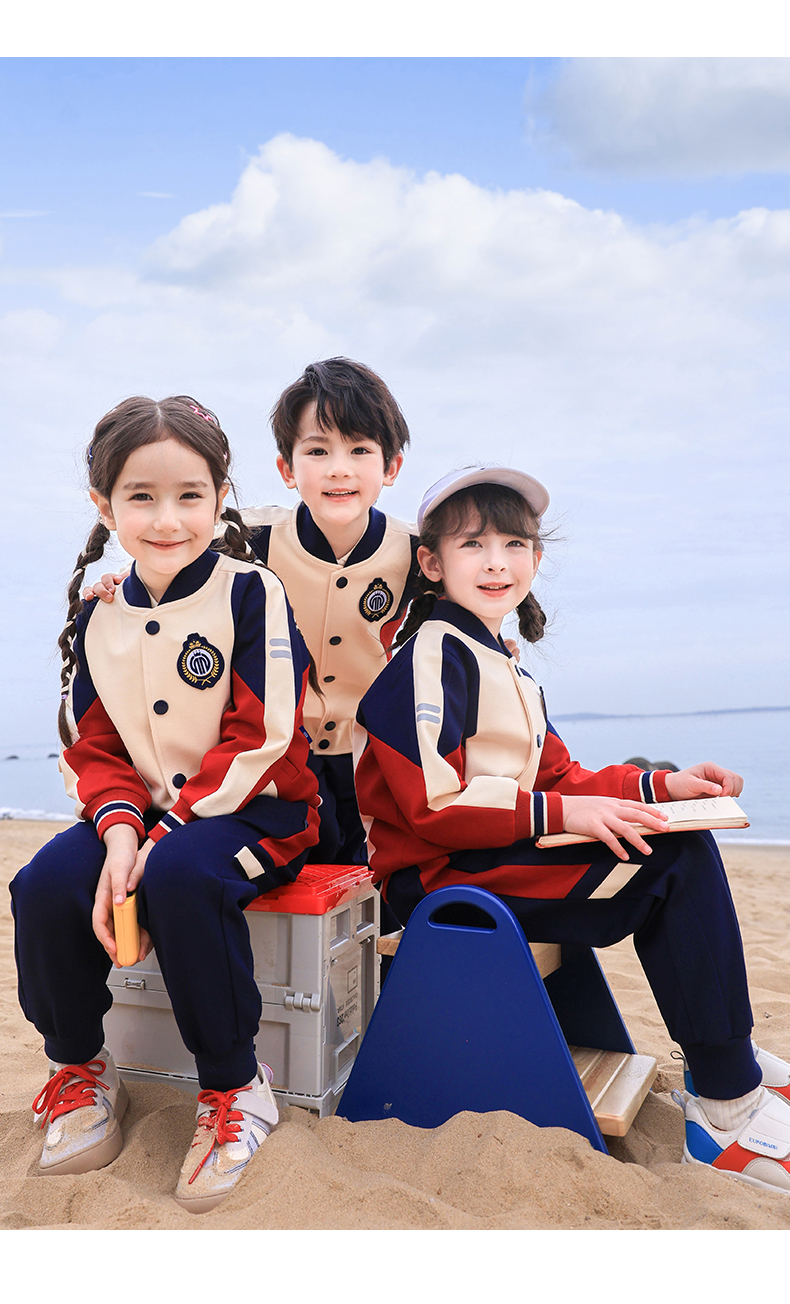 Skin-friendly, soft, slightly elastic fabric, color-blocked striped school uniform set three-piece suit 168-6627