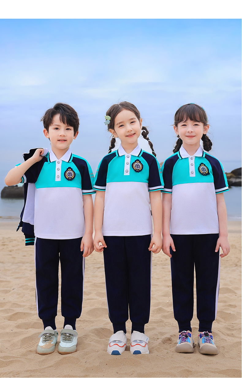 Comfortable photogenic white and blue color matching sports school uniform suit long 168-6628