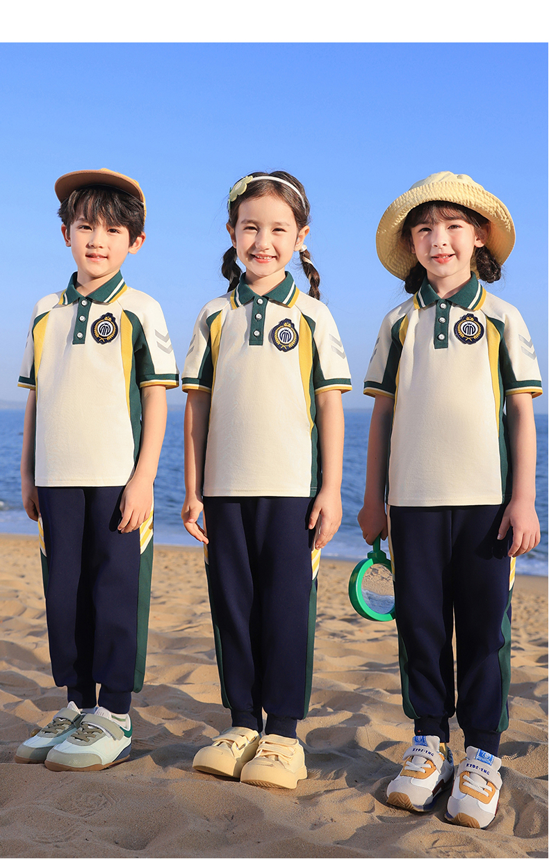 White and green lapel two-layer composite fabric school uniform suit three-piece suit 168-6629