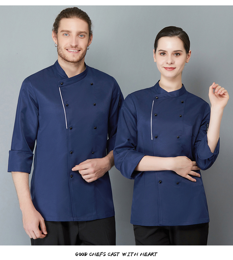 Polyester cotton side trim long sleeve chef uniform H02-21LY061-064