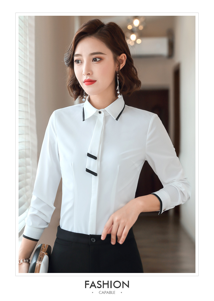 Contrast color ribbon long sleeve shirt for women DY3-672 long sleeve shirt for women