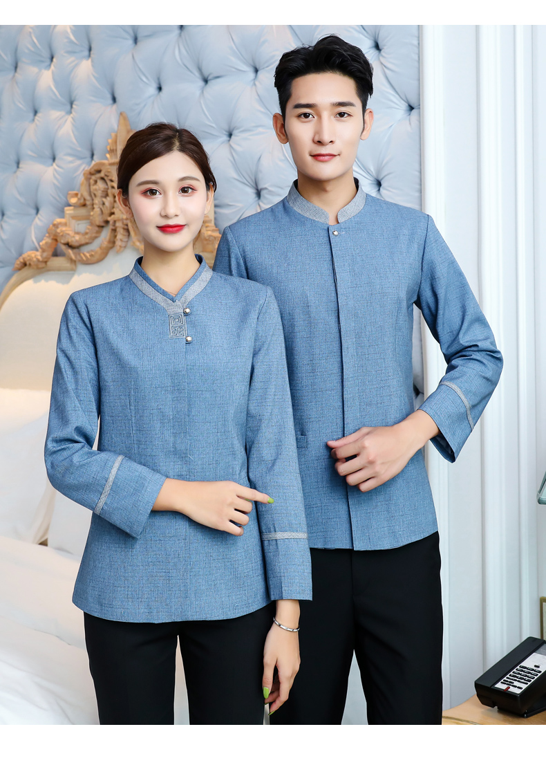 Embroidered checkered long-sleeved hotel cleaning work clothes for women H31-BJ11 for women