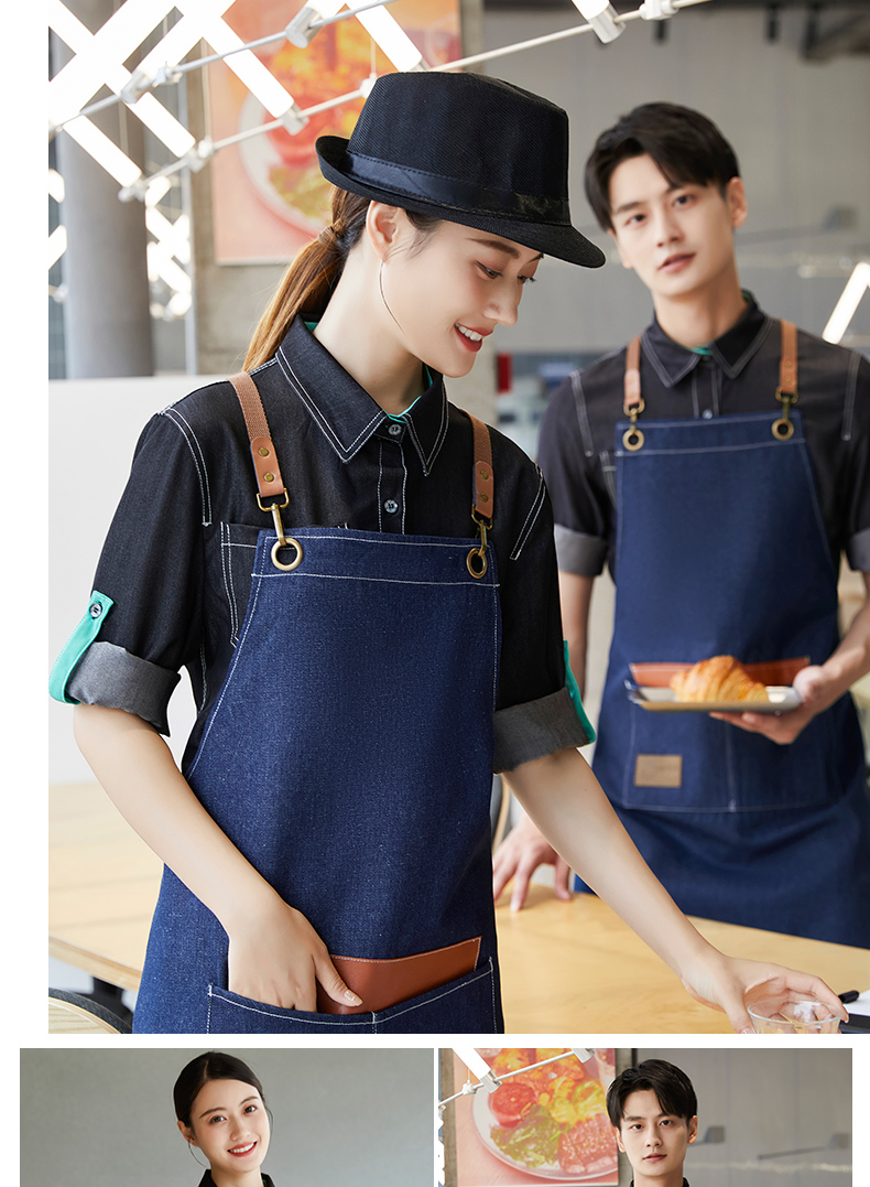 Polyester cotton denim anti-wrinkle wear-resistant cross-strap apron H15-N2208