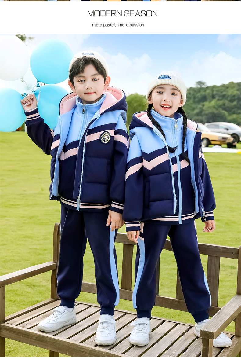 Campus style primary and secondary school students children school uniform color matching casual suit 215-9151 three-piece suit (with label)