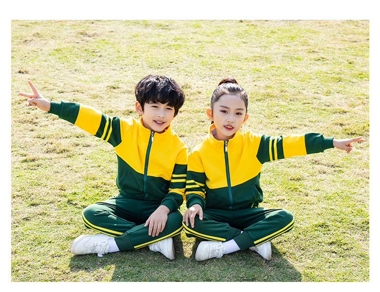 Green autumn and winter children school uniform zipper class uniform two-piece suit D11-2999