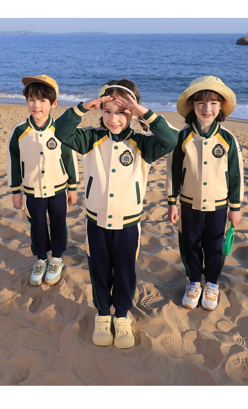 White and green lapel two-layer composite fabric school uniform suit three-piece suit 168-6629