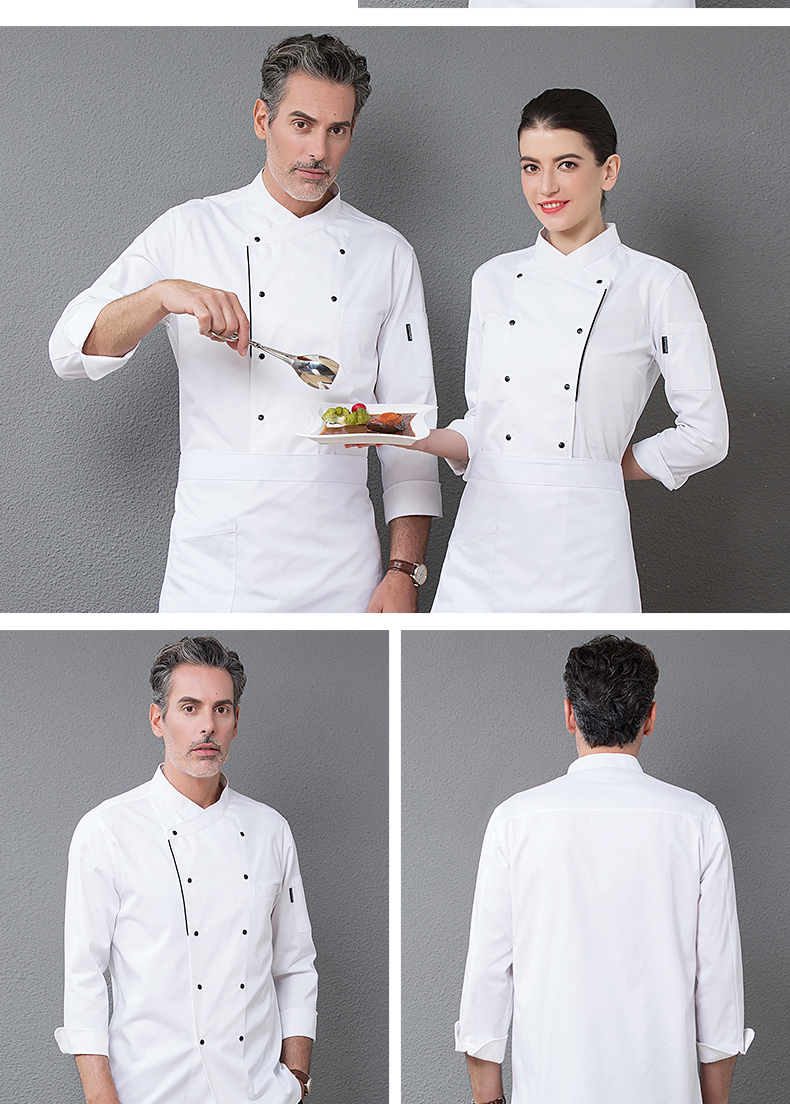 Side edge hotel catering long sleeve chef work clothes top H01-18197