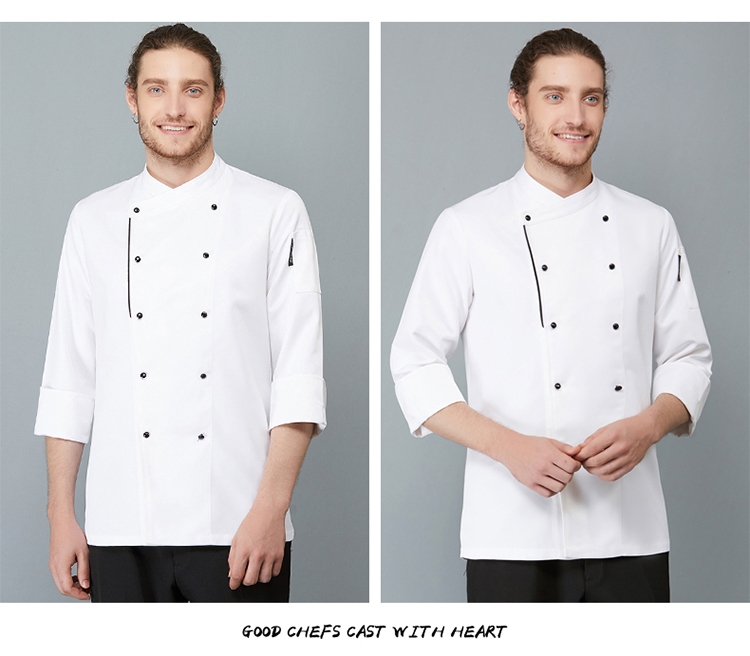 Polyester cotton side trim long sleeve chef uniform H02-21LY061-064