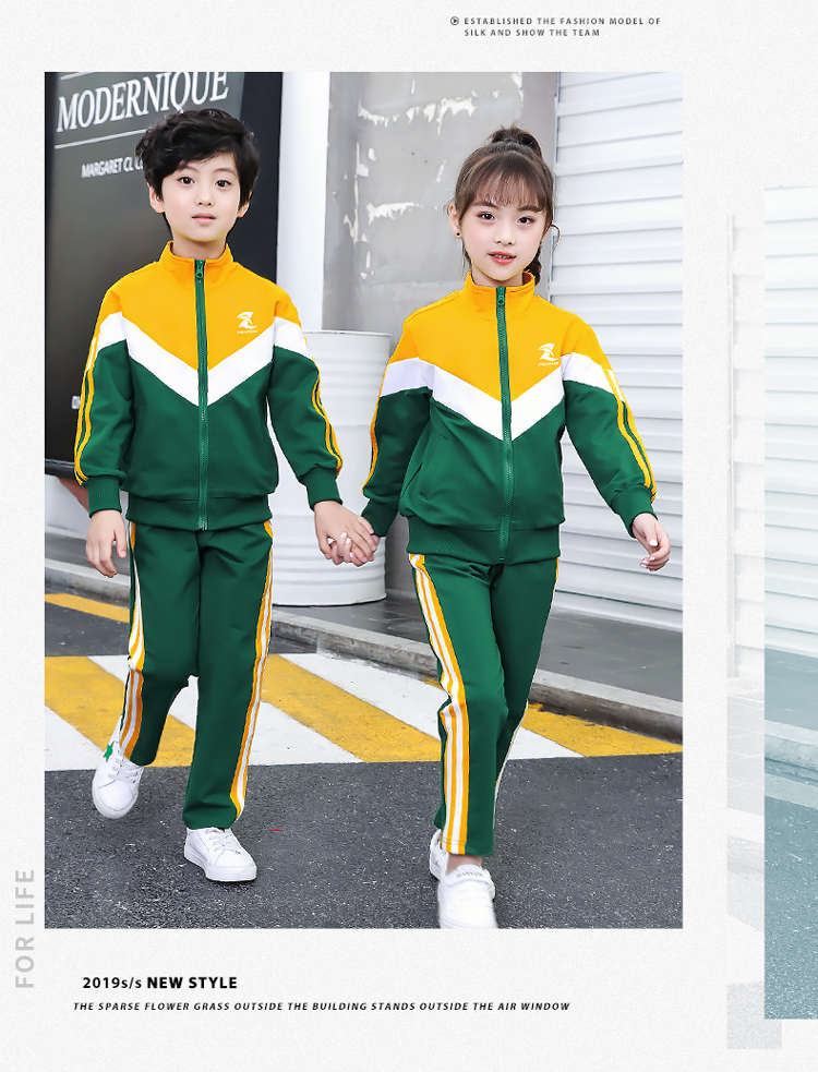 Color matching sports style primary and secondary school students school uniforms children teacher class uniforms two-piece suits 737-8101