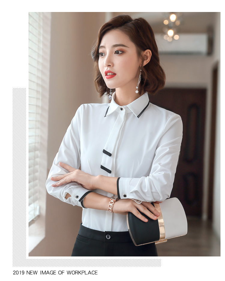 Contrast color ribbon long sleeve shirt for women DY3-672 long sleeve shirt for women