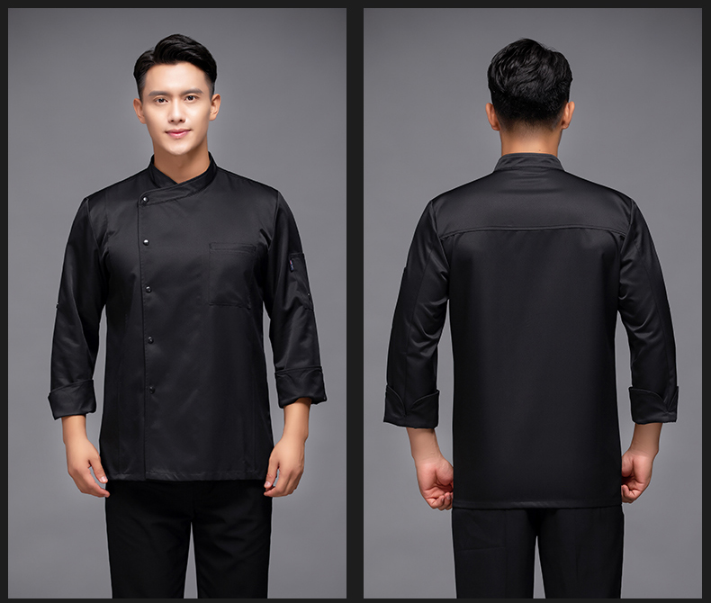 Solid color single row restaurant long sleeve chef uniform top H12-L029