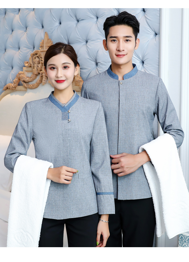 Embroidered checkered long-sleeved hotel cleaning work clothes for women H31-BJ11 for women