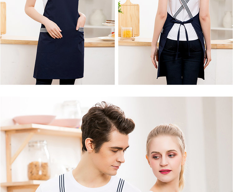 Polyester-cotton kitchen black and white striped shoulder apron H01-206