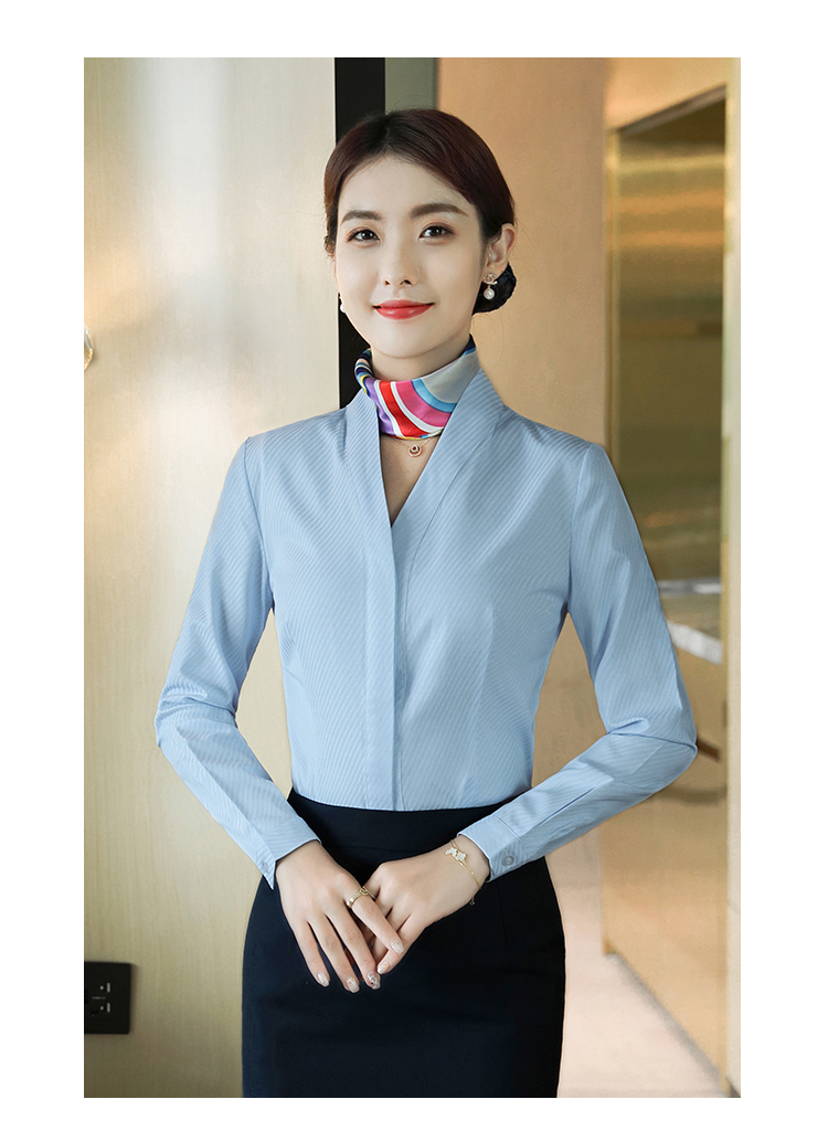 Urban professional twill cotton V-neck long-sleeved shirt for women DL1-6607 long-sleeved shirt for women