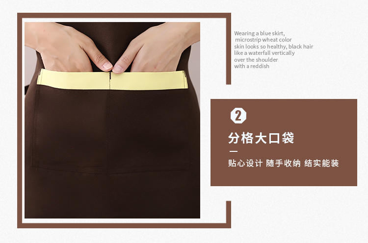 Uniform fabric halter neck contrast color large pocket apron U01-588