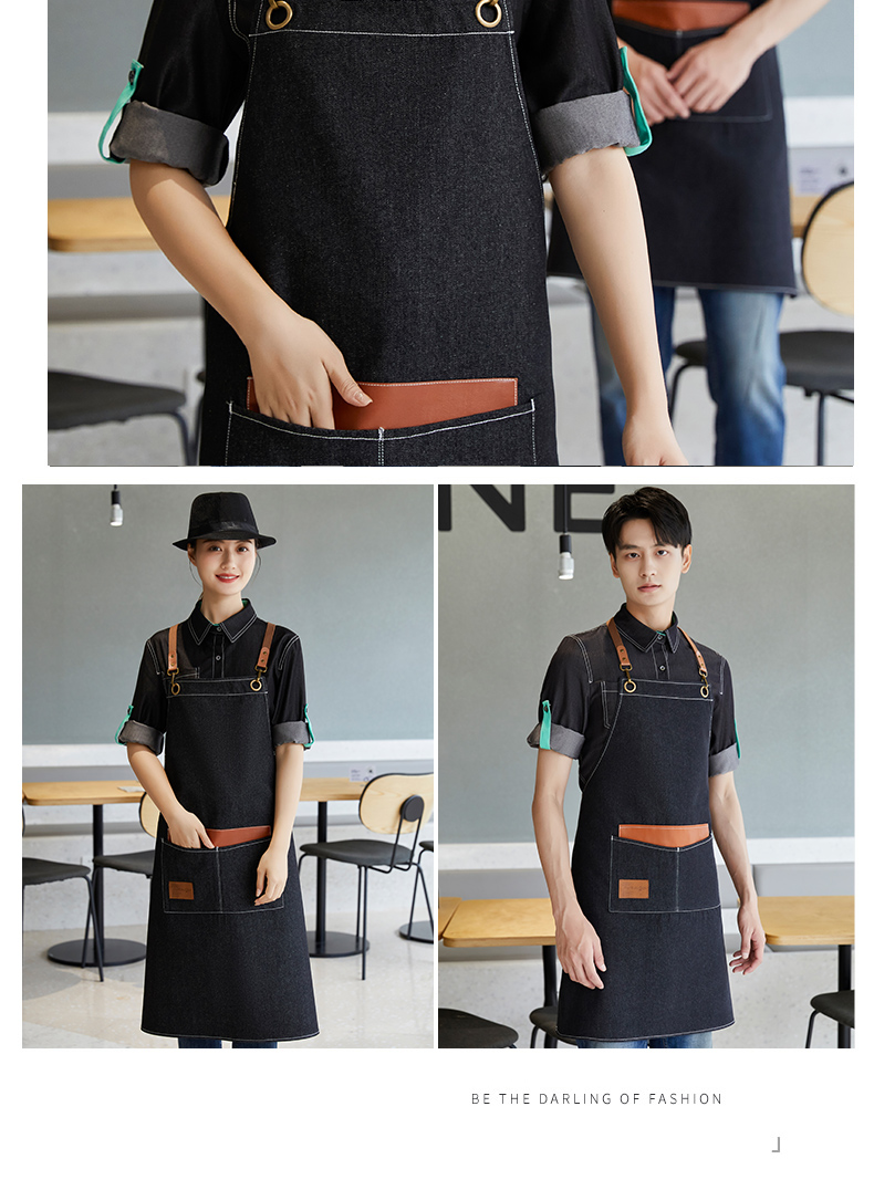 Polyester cotton denim anti-wrinkle wear-resistant cross-strap apron H15-N2208