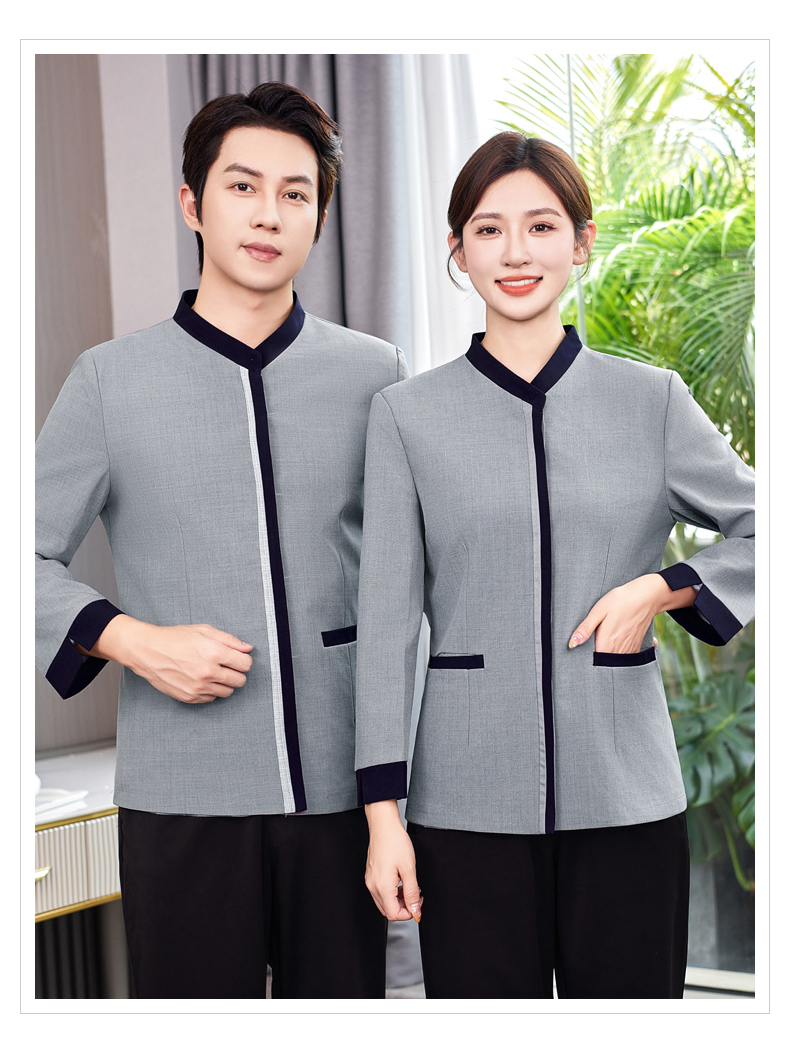 Hotel cleaning work clothes with contrasting placket and three-quarter sleeves H31-BJ06