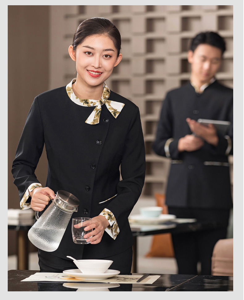 New Chinese style Chinese restaurant colorful collar waiter work clothes long-sleeved top H01-2023-34 female