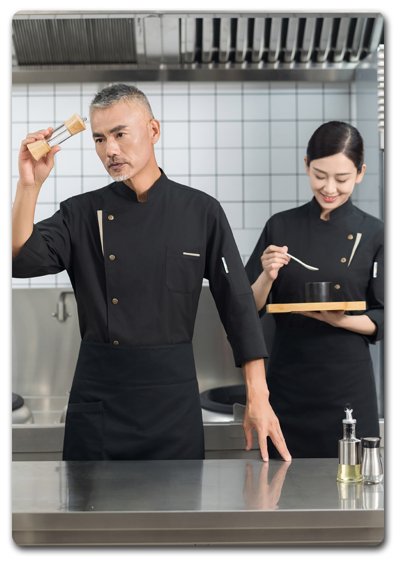 Khaki color long-sleeved chef uniform H01-23110