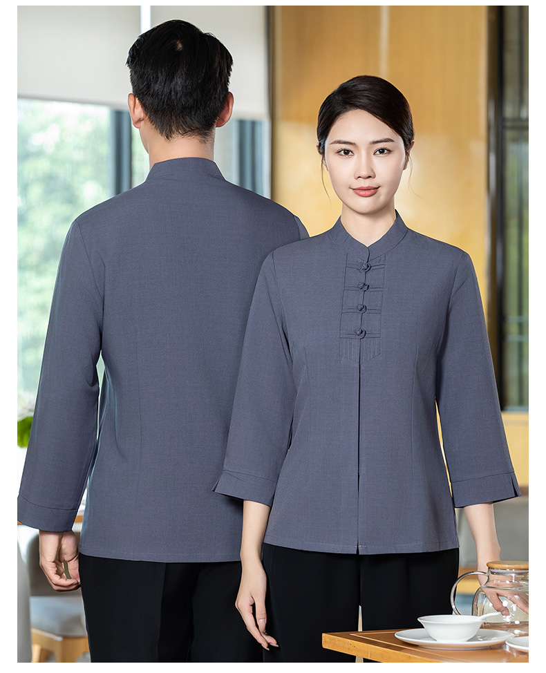 Three-quarter sleeve buttoned waiter work clothes H02-24350