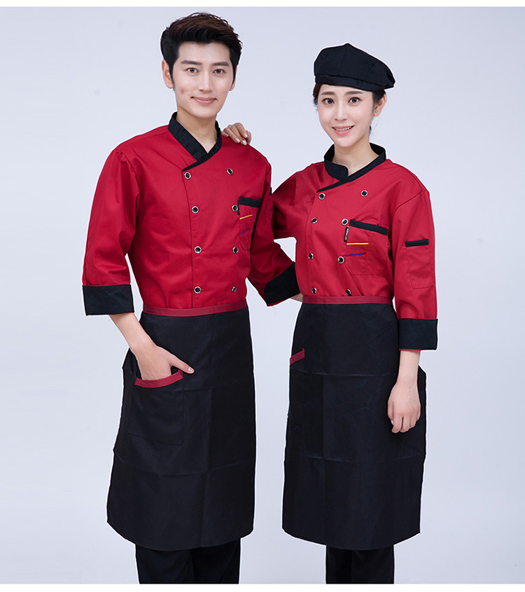 Polyester slant collar long sleeve chef uniform top H03-C0202052