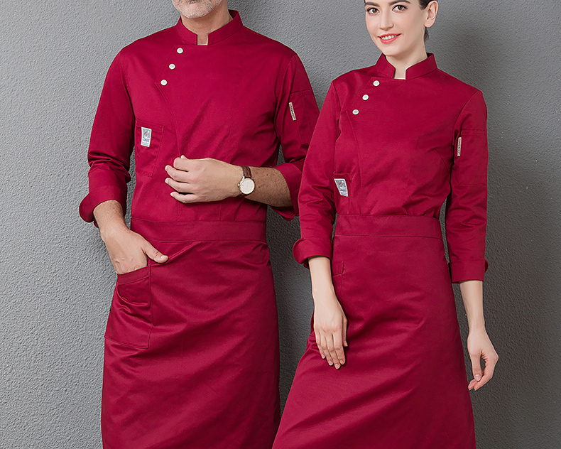 Polyester cotton side-opening three-button long-sleeved chef uniform top H01-18231