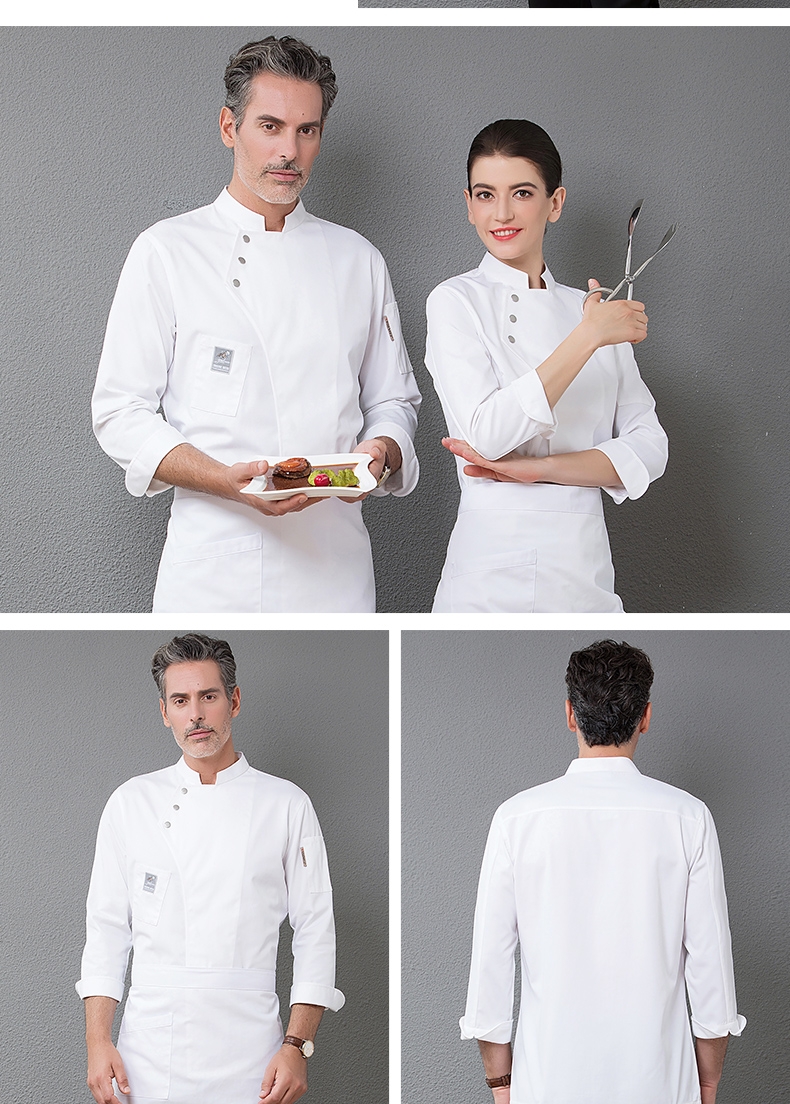 Polyester cotton side-opening three-button long-sleeved chef uniform top H01-18231