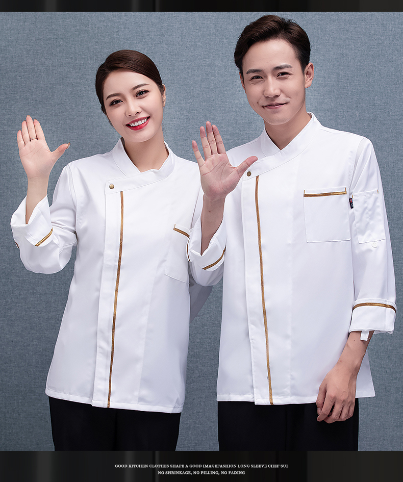 Gold-spun cotton gold-edged long-sleeved chef uniform top H02-21LY024-027