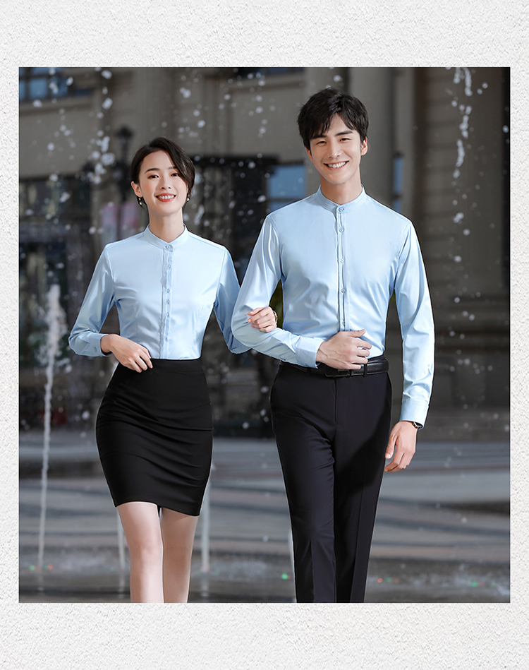 Business bamboo fiber non-iron stand-up collar long-sleeved shirt 188-8183 men long-sleeved shirt