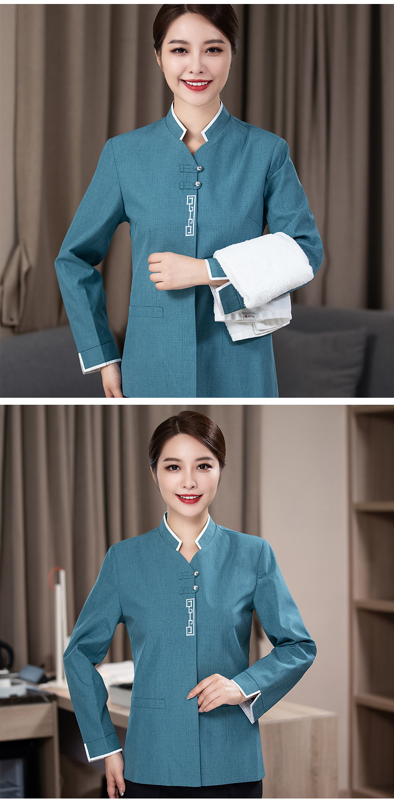 Linen V-neck cleaning long-sleeved work clothes for women H27-060