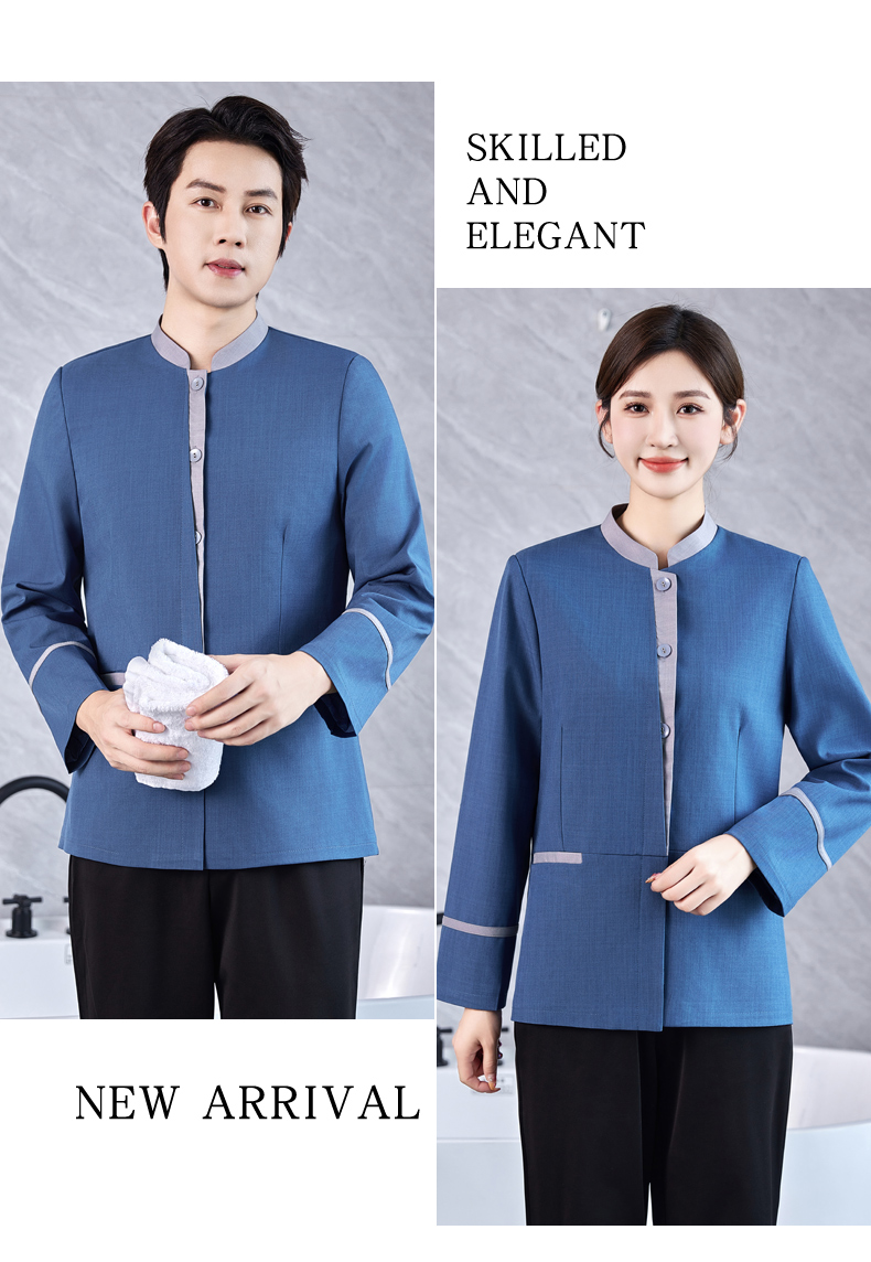 Placket color matching three-button restaurant hotel cleaning work clothes H31-New BJ03