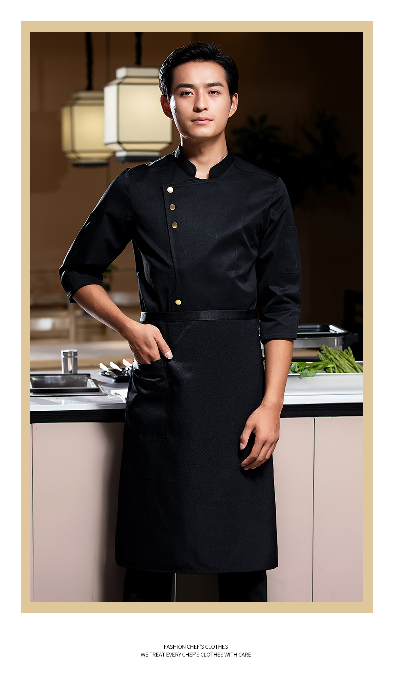 Three gold button long sleeve chef uniform work clothes H02-23662