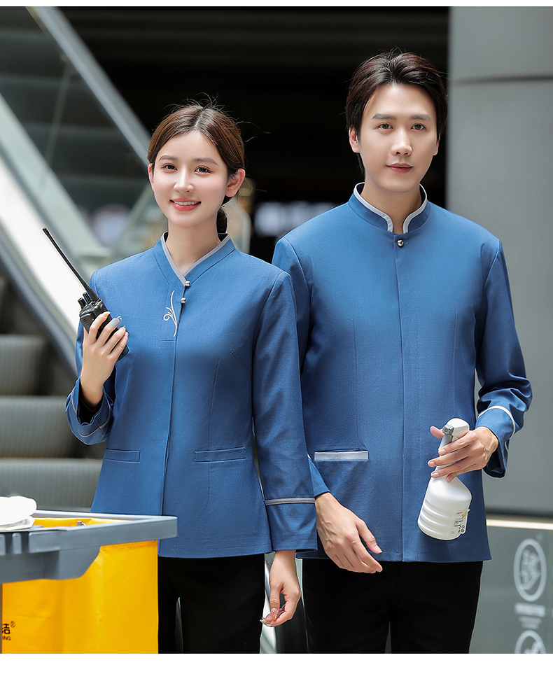 Embroidered 2-button cleaning uniform work clothes for men and women H14-MYc23001-07