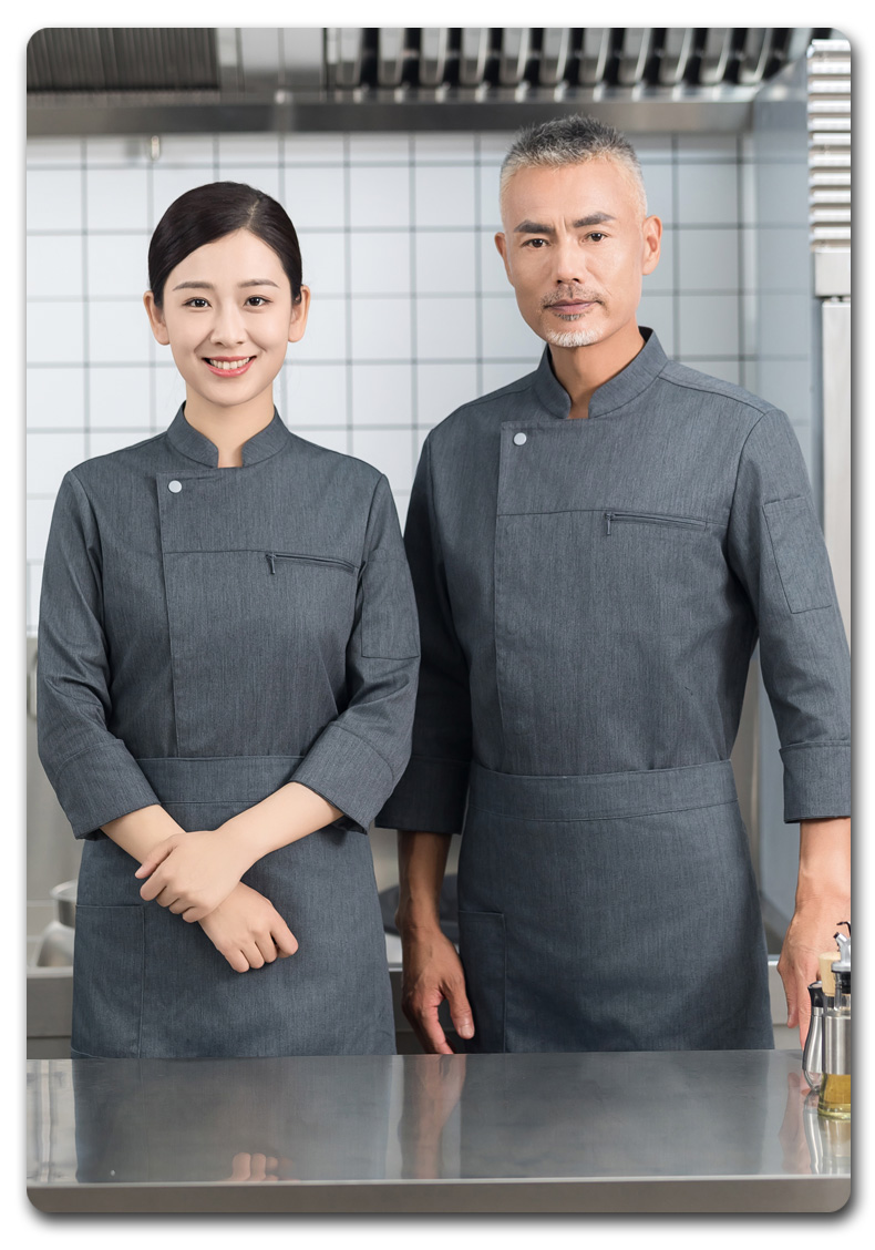 Stand collar zipper pocket long sleeve chef uniform H01-2023-29