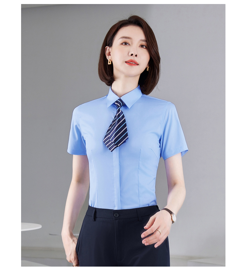 Concealed placket plain bamboo fiber short-sleeved shirt DZ1-8709 women short-sleeved