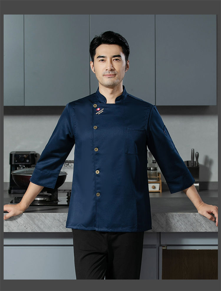 Loose and comfortable Ming copper imitation cotton three-quarter sleeve chef uniform H12-Ming copper imitation cotton three-quarter sleeve