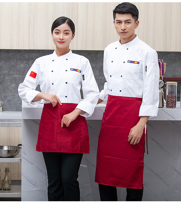 Polyester cotton polyester silk five color block pattern long sleeve chef uniform top H03-C0202049