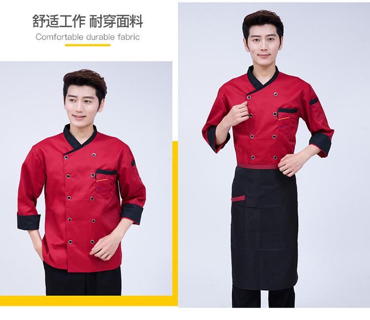 Polyester slant collar long sleeve chef uniform top H03-C0202052