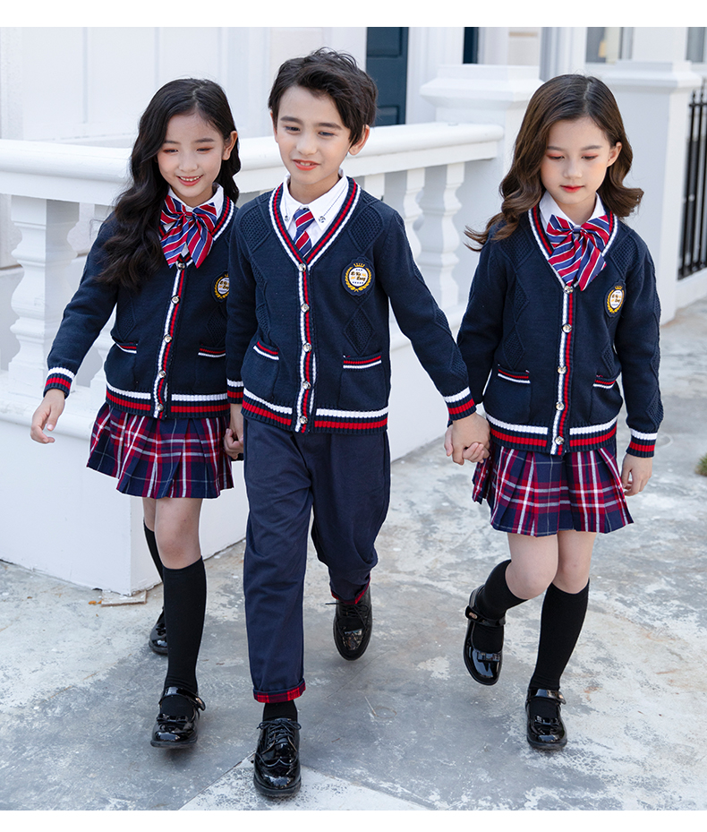 British college style cotton knitted cardigan elementary and middle school students teacher five-piece school uniform suit 455-9232